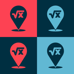 Pop art Square root of x glyph icon isolated on color background. Mathematical expression. Vector
