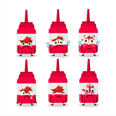 Hot sauce cartoon character with sad expression