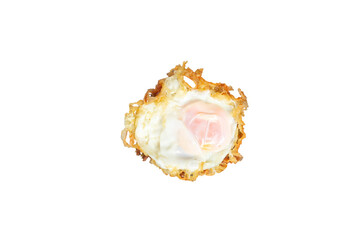 Fried egg  crispy edges isolated on white background with clipping path.