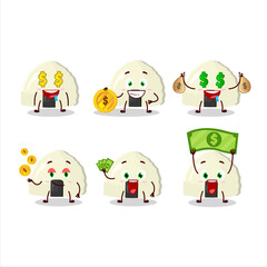 Onigiri cartoon character with cute emoticon bring money