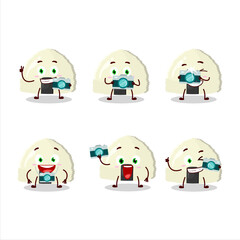 Photographer profession emoticon with onigiri cartoon character