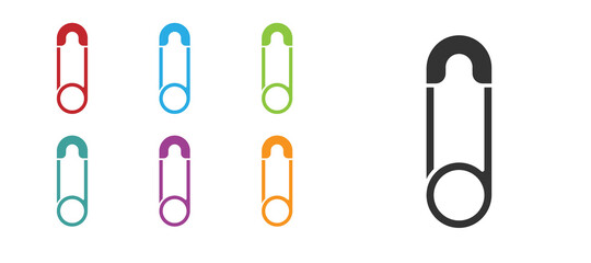 Black Classic closed steel safety pin icon isolated on white background. Set icons colorful. Vector