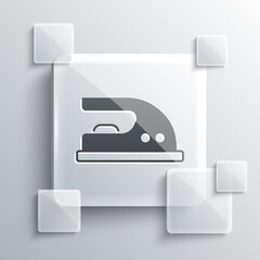 Grey Electric iron icon isolated on grey background. Steam iron. Square glass panels. Vector