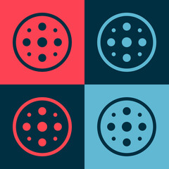 Pop art Sewing button for clothes icon isolated on color background. Clothing button. Vector