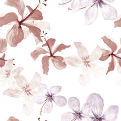 White Tropical Art. Brown Seamless Illustration. Blue Pattern Illustration. Azure Flower Art. Gray Spring Textile. Flora Hibiscus. Decoration Hibiscus. Flora Botanical.