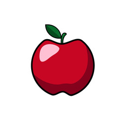 Red apple with leaf in flat style