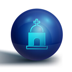 Blue Old crypt icon isolated on white background. Cemetery symbol. Ossuary or crypt for burial of deceased. Blue circle button. Vector