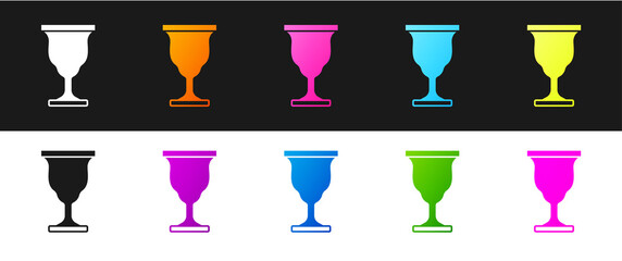 Set Christian chalice icon isolated on black and white background. Christianity icon. Happy Easter. Vector