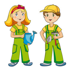 Children are farmers. a girl and a boy. Vector illustration