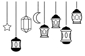 Simple Vector, Icon Style 6 Lantern Star and Moon, Element Design or Template for Ramadan Kareem Greeting Card, Banner, Flyer and poster