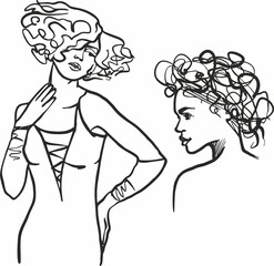 Abstract portraits of girls drawn in one line