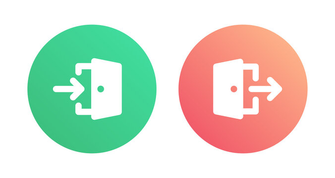Enter and exit button icons on red and green design vector illustration. Sign in and Sign out symbols