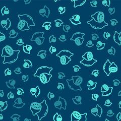 Fototapeta premium Green line Lemon icon isolated seamless pattern on blue background. Vector