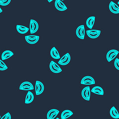Green line Tomato icon isolated seamless pattern on blue background. Vector