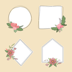 Wedding floral frame vector, Floral template for wedding frame, Hand drawn floral frame collection Free Vector