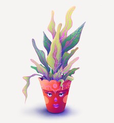 Plant in flower pot. Houseplants isolated. Trendy hugge style, urban jungle decor. Hand drawn.