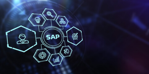 SAP System Software Automation concept on virtual screen data center. Business, modern technology, internet and networking concept