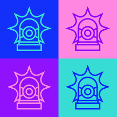 Pop art line Flasher siren icon isolated on color background. Emergency flashing siren. Vector