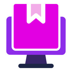 computer icon. computer with delivery box. flat design vector icon.