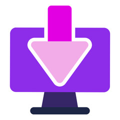 computer icon. computer with download. flat design vector icon.