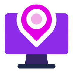 computer icon. computer with location. flat design vector icon.