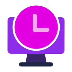 computer icon. computer with time. flat design vector icon.