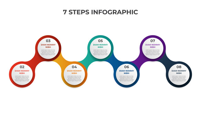 7 points of steps, connected circle list diagram with number of sequence, infographic element template vector