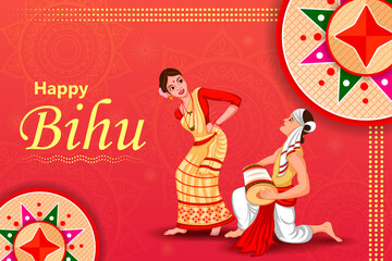 vector illustration of Happy Bihu festival of Assam celebrated for Happy New Year of Assamese - 429340501
