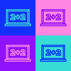 Pop art line Chalkboard icon isolated on color background. School Blackboard sign. Vector