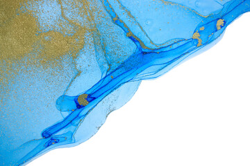 Alcohol ink stains isolated on white background. Ocean style watercolor drops texture.