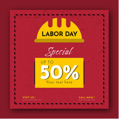 Labor day special sale banner square template. promotion offer for web, ad and social media marketing with red and yellow color.