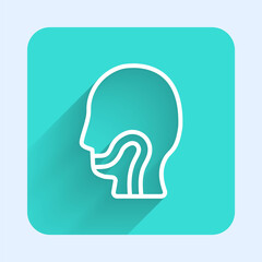 White line Sore throat icon isolated with long shadow. Pain in throat. Flu, grippe, influenza, angina. Healthcare and medical. Green square button. Vector