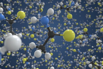 Thioacetamide molecule, scientific molecular model, 3d rendering