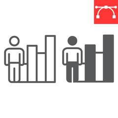 Performance review line and glyph icon, career and success, person with growth vector icon, vector graphics, editable stroke outline sign, eps 10