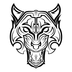 Black and white line art of tiger head. Good use for symbol, mascot, icon, avatar, tattoo, T Shirt design, logo or any design you want.