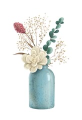 Bitmap illustration of a decorative vase with dried flowers