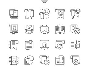 Bookmark. Saved link. Book, reading, literature, tag, ribbon, label and sticker. Diary with bookmarks. Pixel Perfect Vector Thin Line Icons. Simple Minimal Pictogram