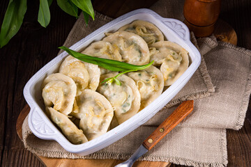 pierogo with wild garlic -cheese filling