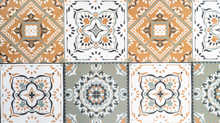 old tile mosaic home decorative art wall tiles pattern in floral oriental style design background