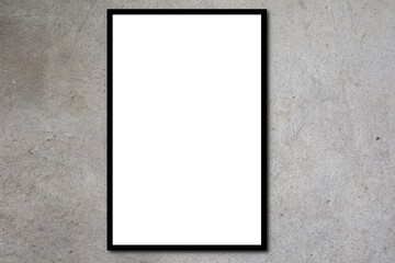 Portrait black frame mockup on grey cement wall white poster mock up Indoor interior show text or...