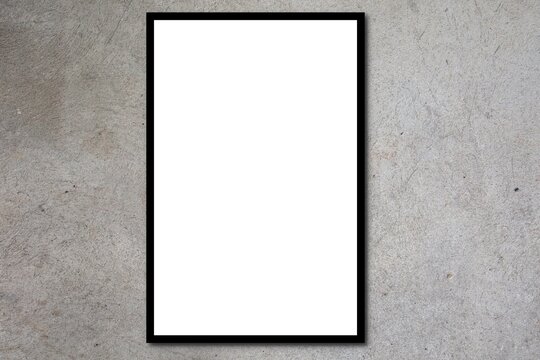 Portrait black frame mockup on grey cement wall white poster mock up Indoor interior show text or product