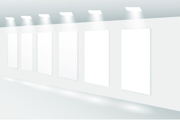 Gallery Interior with empty frames on wall. Display in gallery. Eps 10 vector illustration.