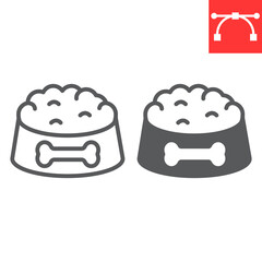 Dog bowl line and glyph icon, pet shop and feed, pet bowl vector icon, vector graphics, editable stroke outline sign, eps 10