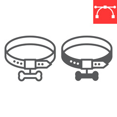 Dog collar line and glyph icon, pet shop and bone, pet collar vector icon, vector graphics, editable stroke outline sign, eps 10