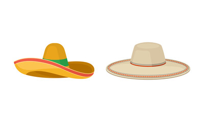 Various Headdress with Sombrero and Wide Brimmed Hat Vector Set