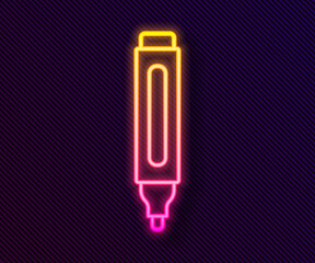 Glowing neon line Marker pen icon isolated on black background. Vector