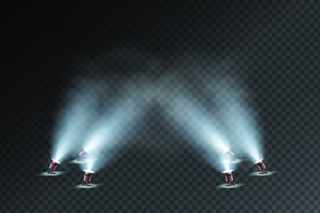 Scene illumination from below, transparent effects on a plaid dark background. Bright lighting with spotlights. Eps 10 vector illustration.