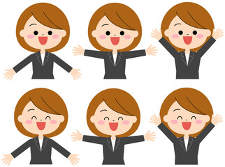 手を広げているスーツを着た女性セット