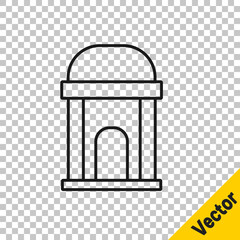 Black line Old crypt icon isolated on transparent background. Cemetery symbol. Ossuary or crypt for burial of deceased. Vector