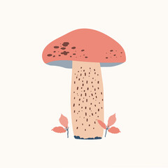 Minimalistic drawing of a forest mushroom, isolated, brown color design on white background. Symbol, icon, vector illustration, botanical elements, style of minimalist, hand drawn. 